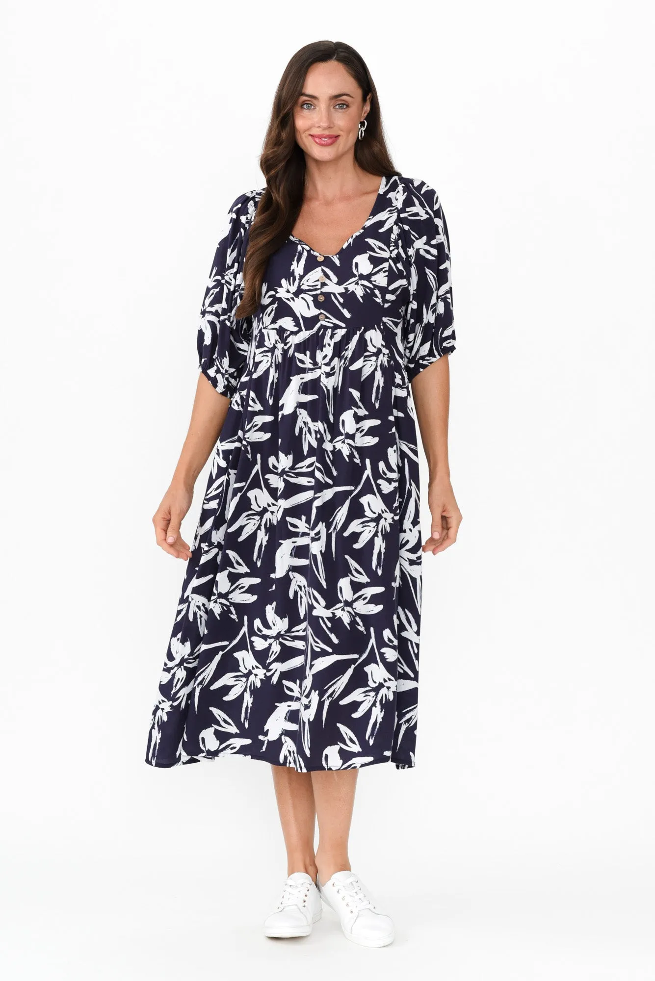 Kacey Navy Floral Button Dress sold by Blue Bungalow product image thumbnail 2