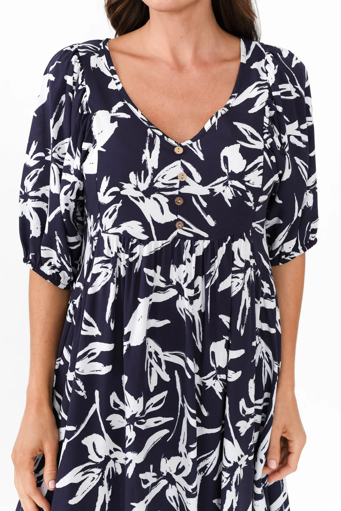 Kacey Navy Floral Button Dress sold by Blue Bungalow product image thumbnail 5
