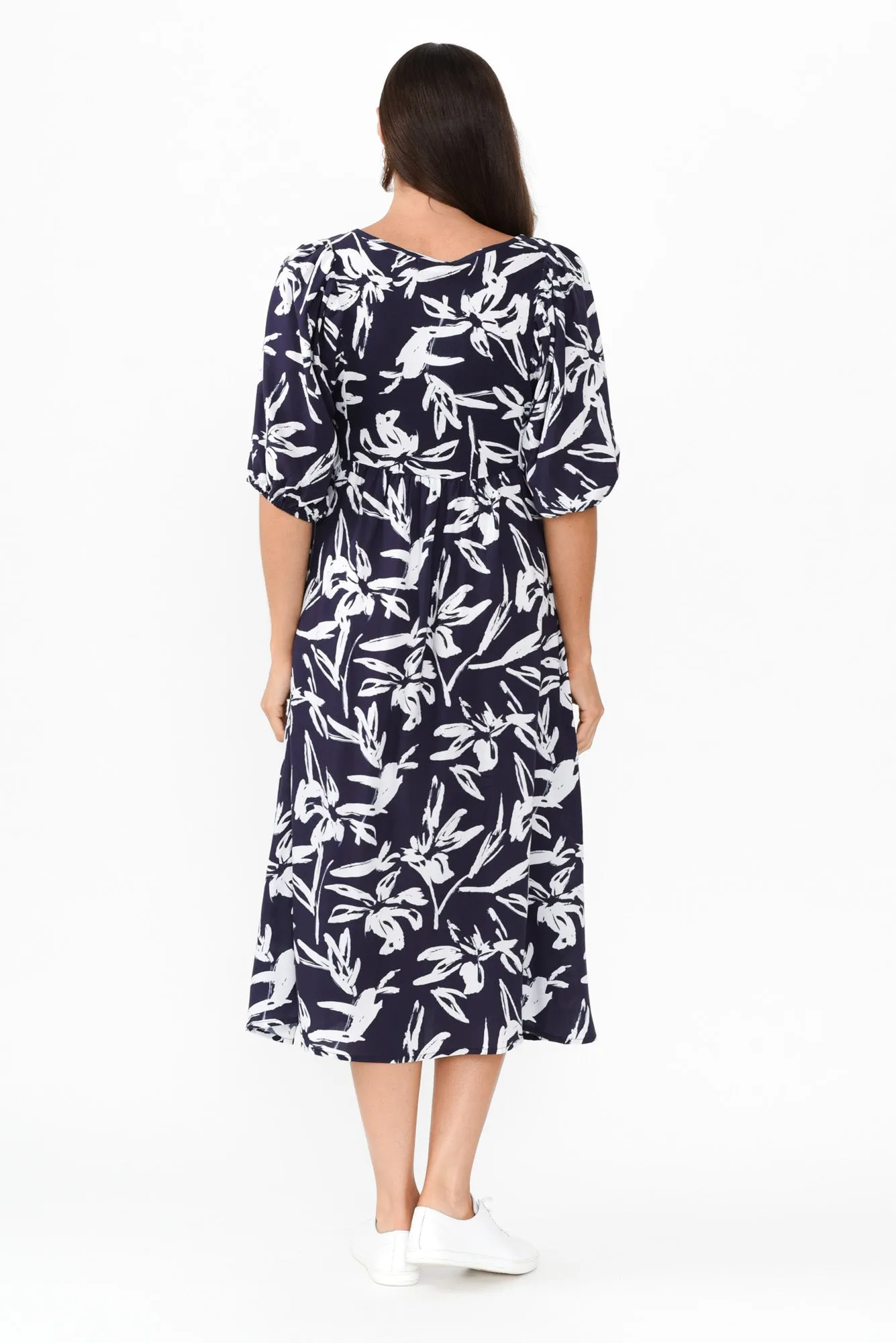 Kacey Navy Floral Button Dress sold by Blue Bungalow product image thumbnail 4