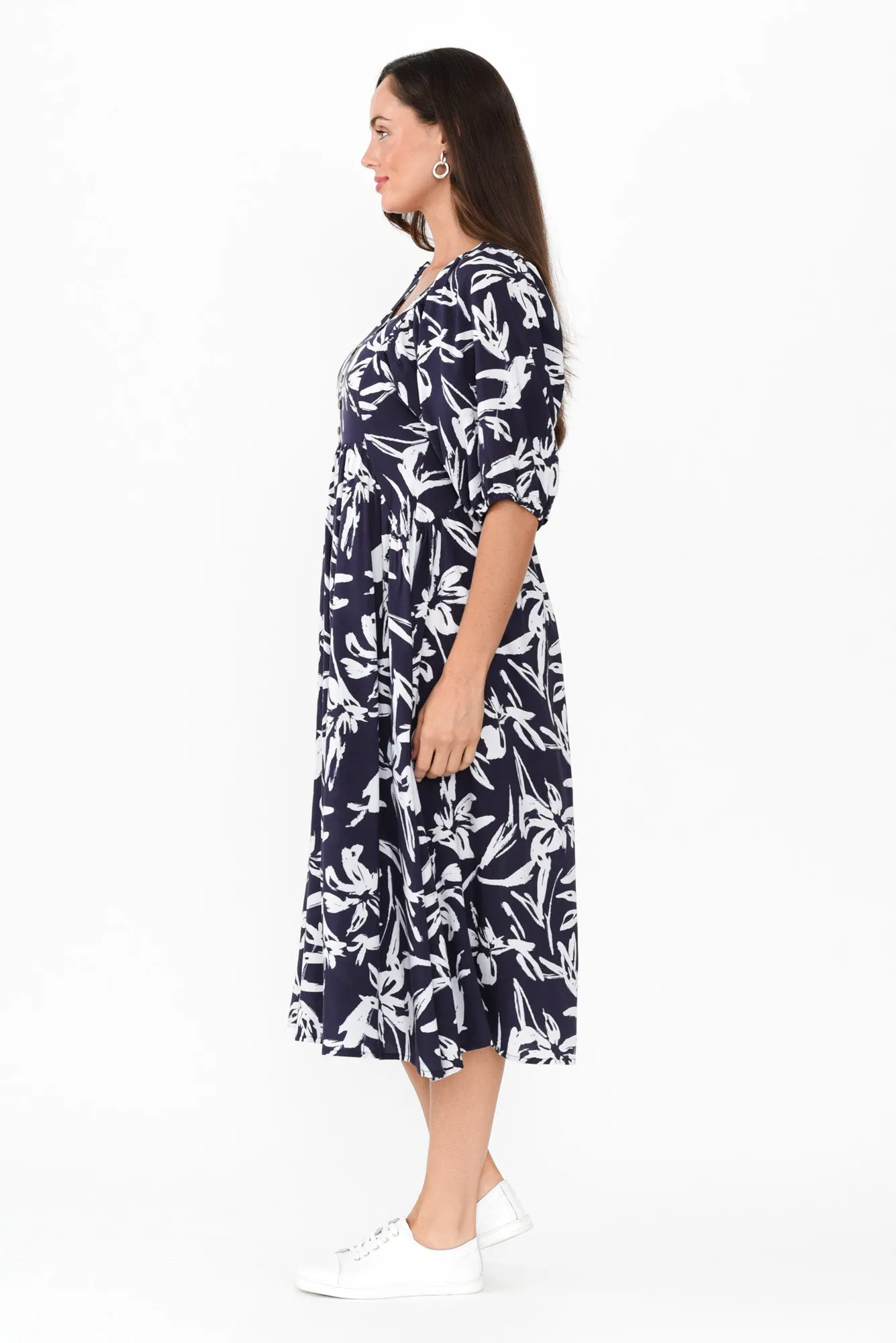 Kacey Navy Floral Button Dress sold by Blue Bungalow product image thumbnail 3
