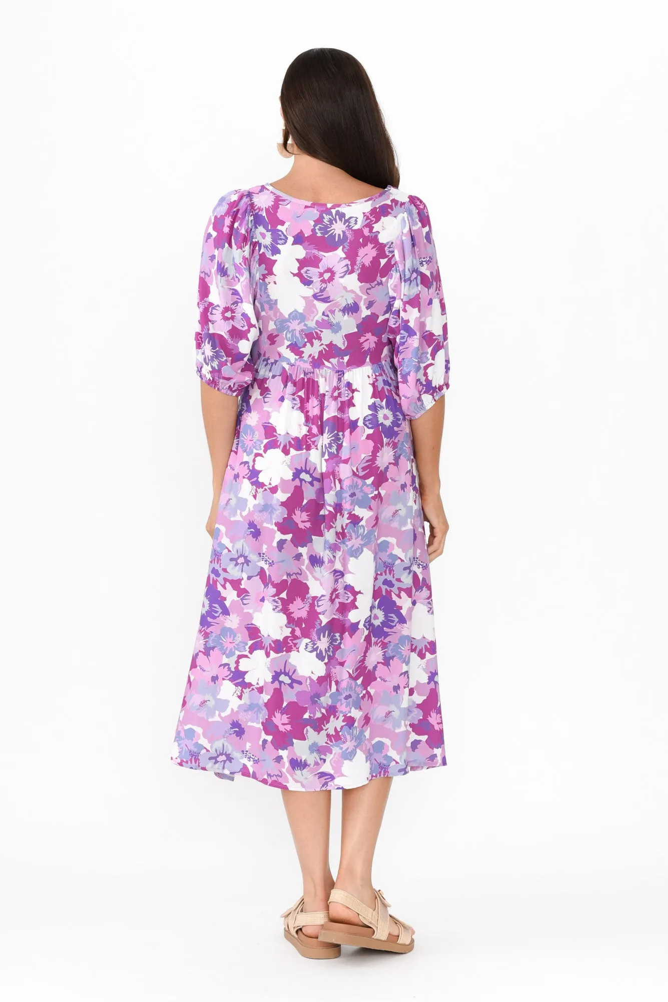Kacey Purple Floral Button Dress sold by Blue Bungalow product image thumbnail 4