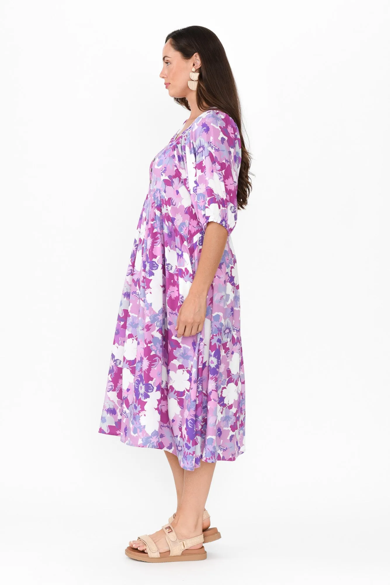Kacey Purple Floral Button Dress sold by Blue Bungalow product image thumbnail 3