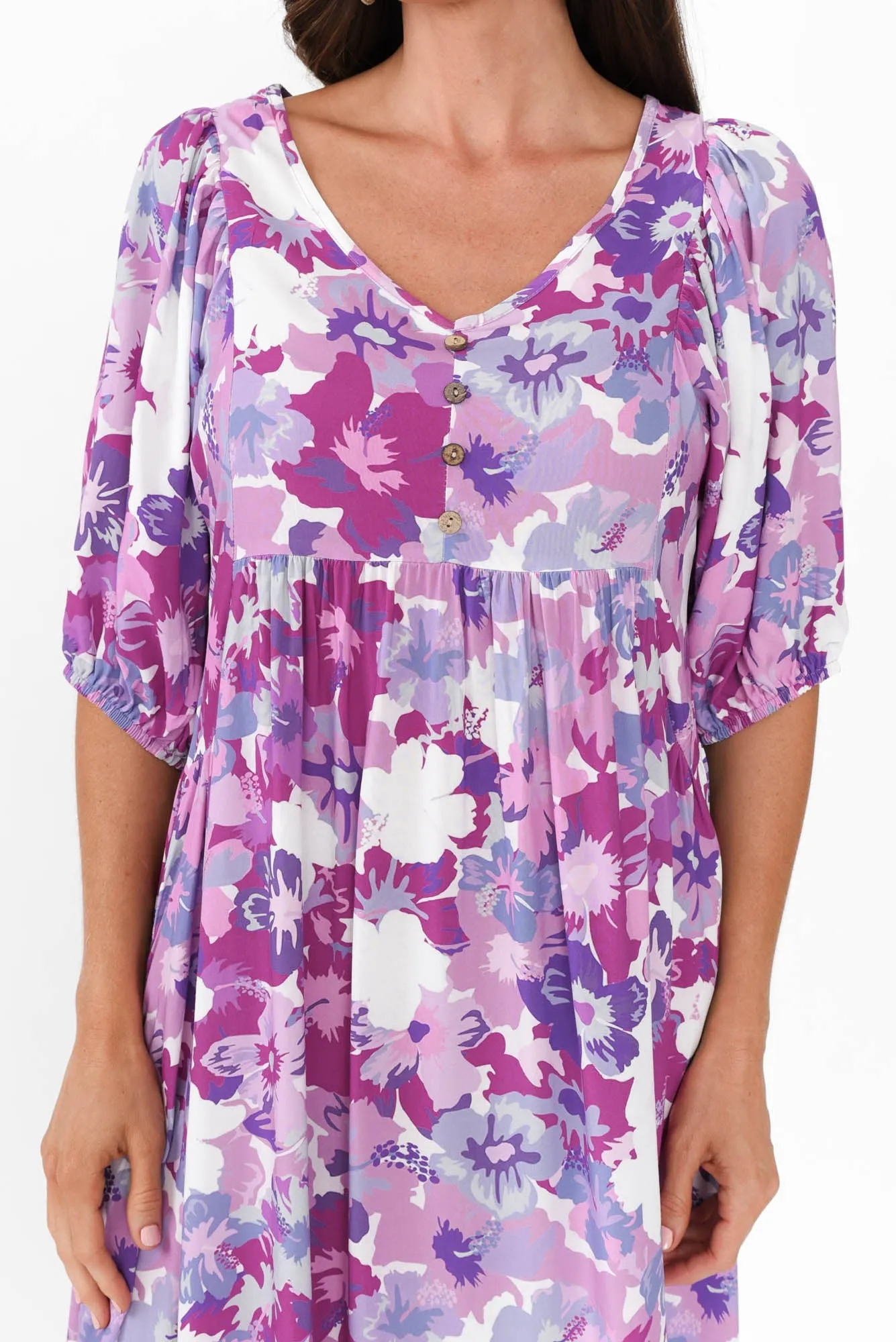 Kacey Purple Floral Button Dress sold by Blue Bungalow product image thumbnail 5