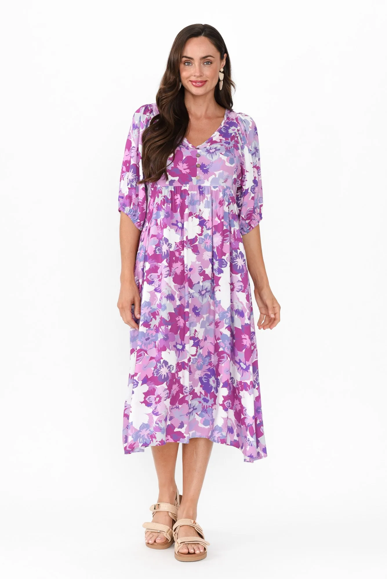 Kacey Purple Floral Button Dress sold by Blue Bungalow