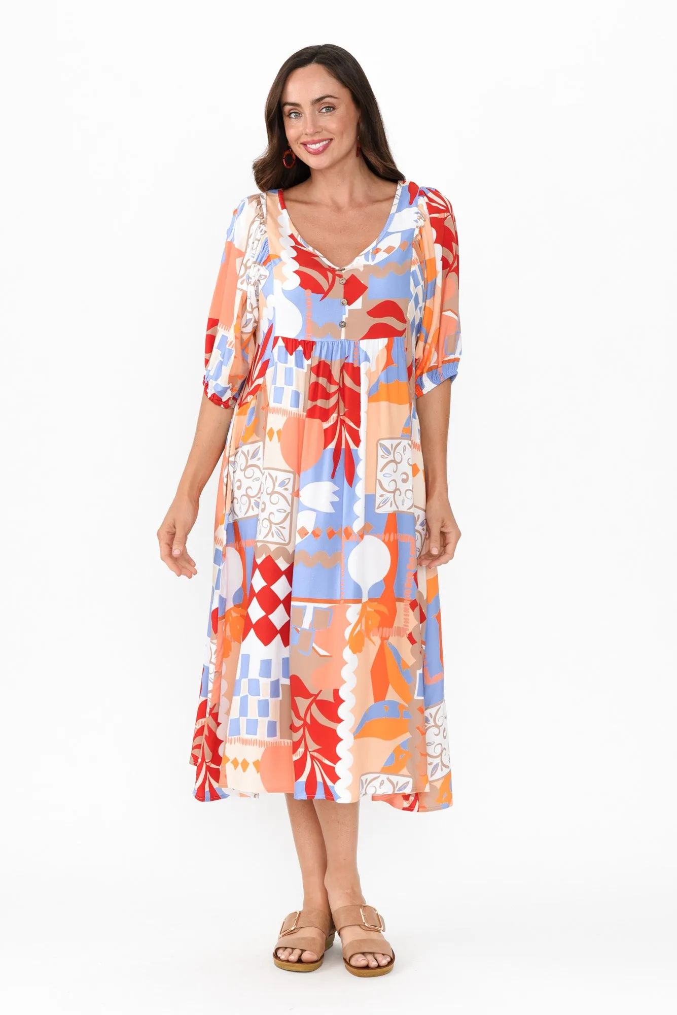 Kacey Orange Mosaic Button Dress sold by Blue Bungalow product image thumbnail 2