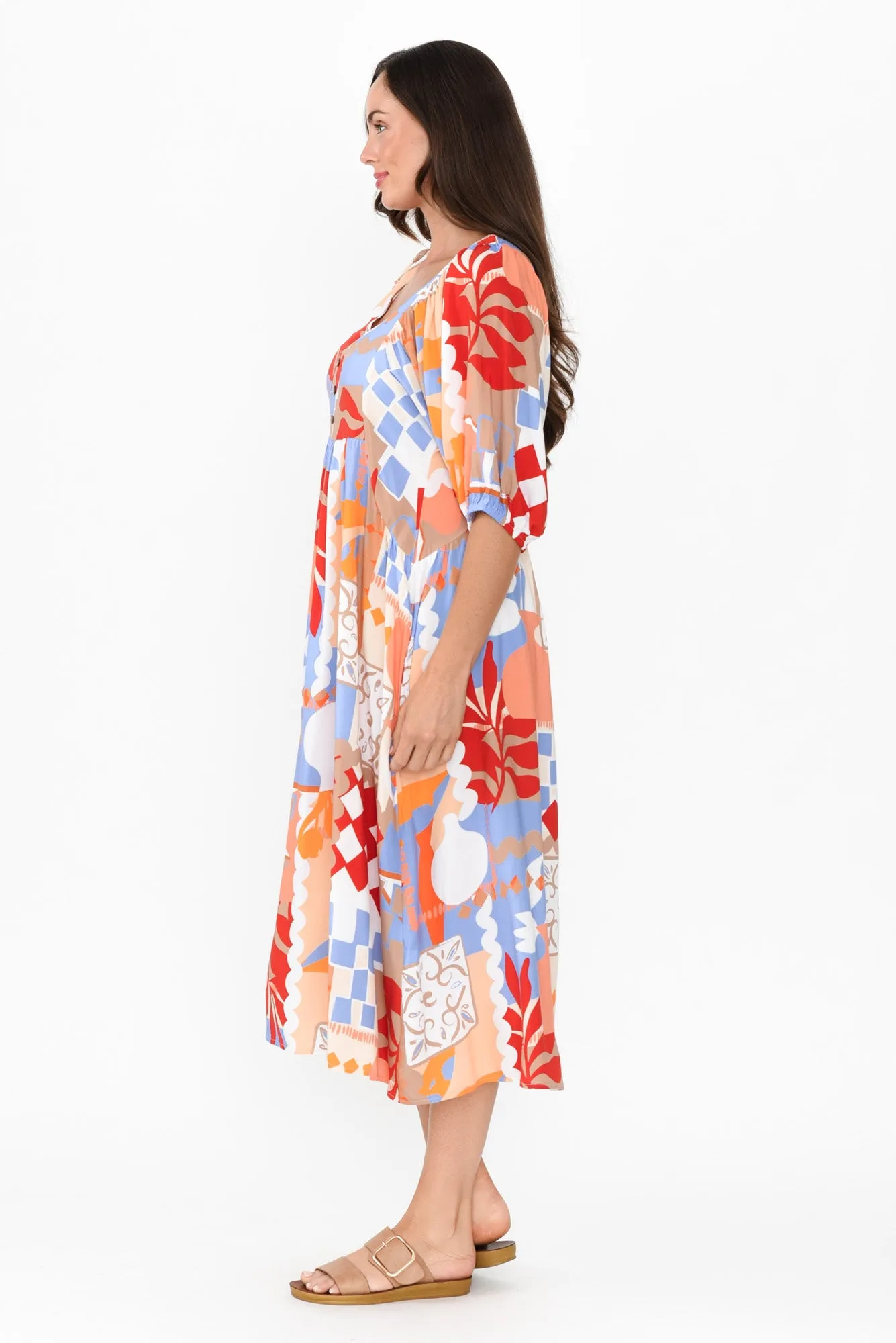 Kacey Orange Mosaic Button Dress sold by Blue Bungalow product image thumbnail 3