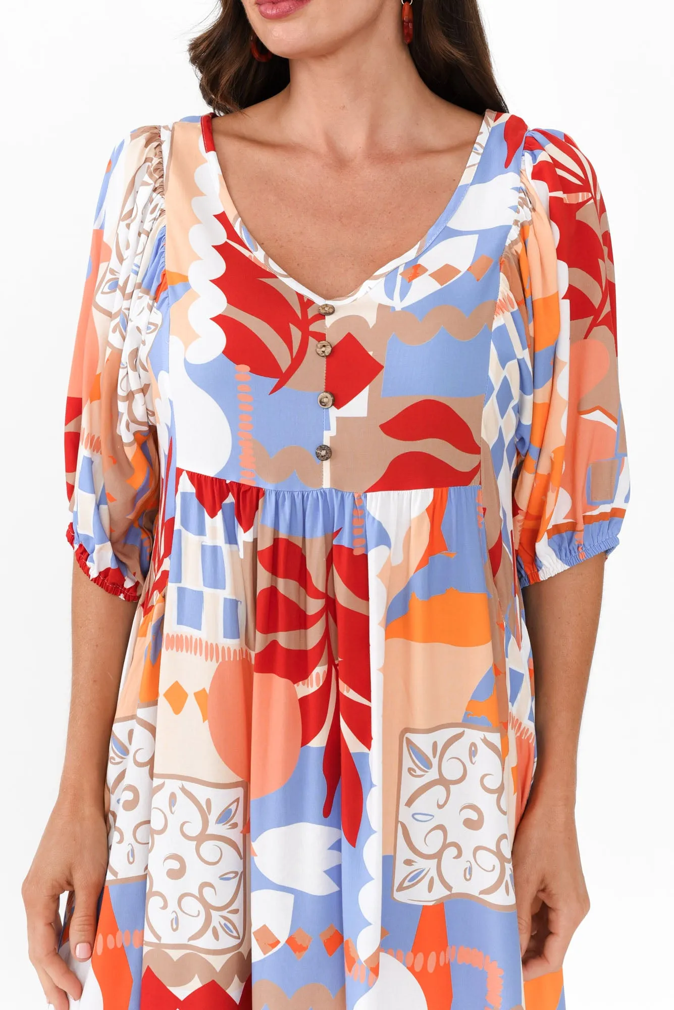 Kacey Orange Mosaic Button Dress sold by Blue Bungalow product image thumbnail 5