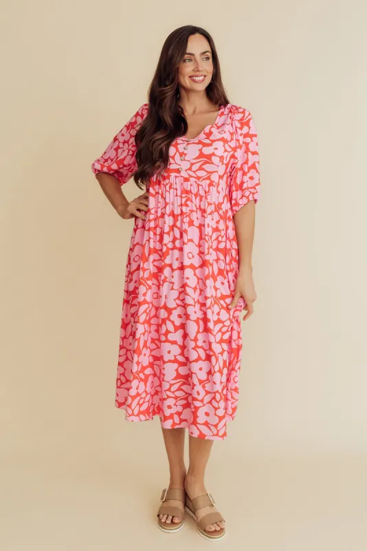 Kacey Pink Floral Button Dress sold by Blue Bungalow