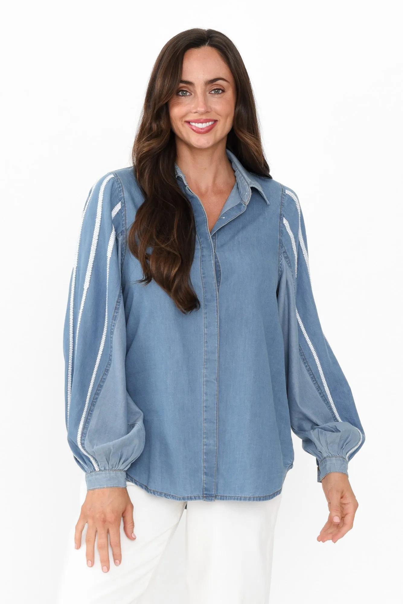 Stella Blue Denim Shirt sold by Blue Bungalow