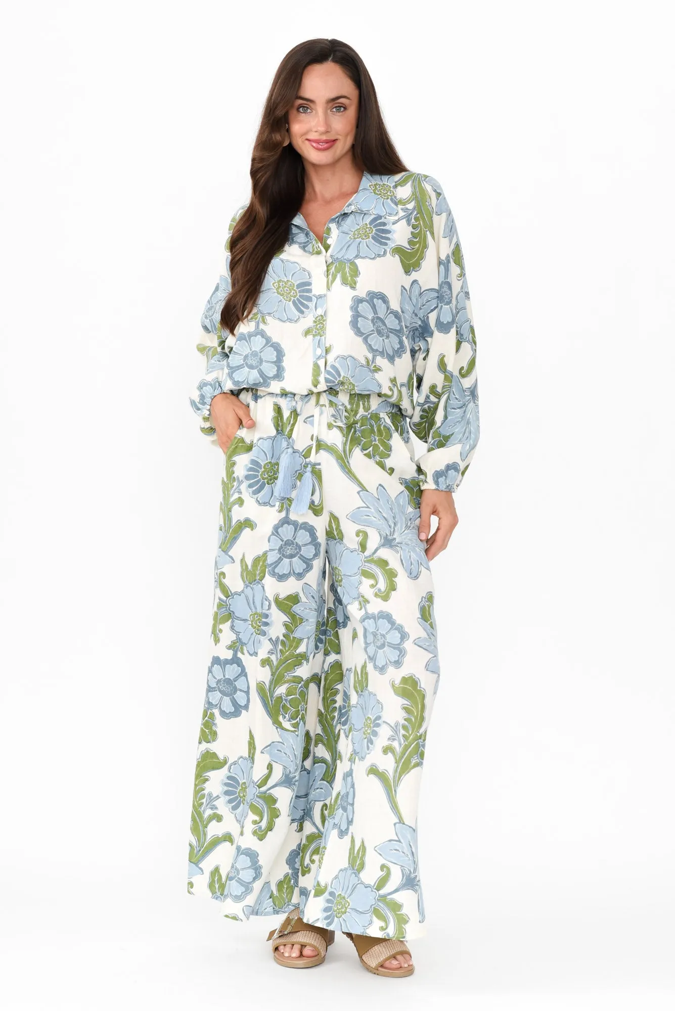 Hazel Blue Floral Cotton Blend Shirt sold by Blue Bungalow product image thumbnail 2