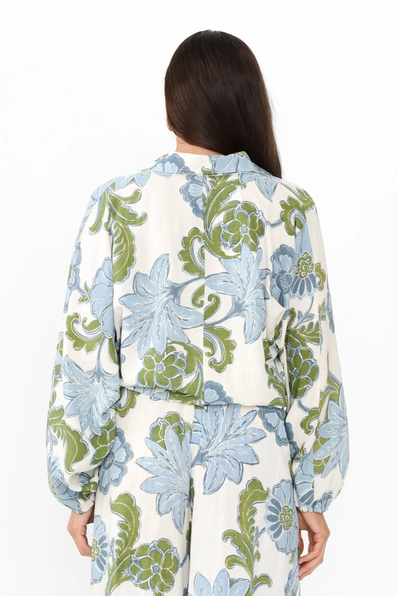 Hazel Blue Floral Cotton Blend Shirt sold by Blue Bungalow product image thumbnail 4
