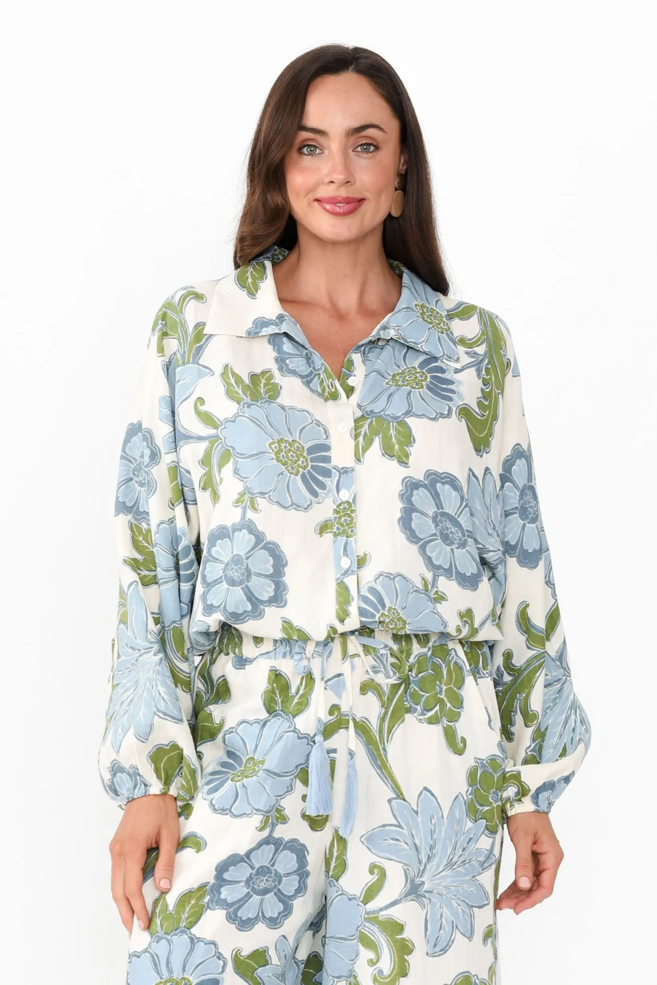 Hazel Blue Floral Cotton Blend Shirt sold by Blue Bungalow