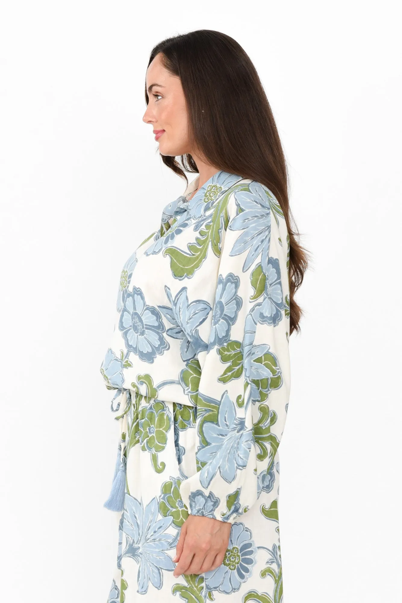 Hazel Blue Floral Cotton Blend Shirt sold by Blue Bungalow product image thumbnail 3