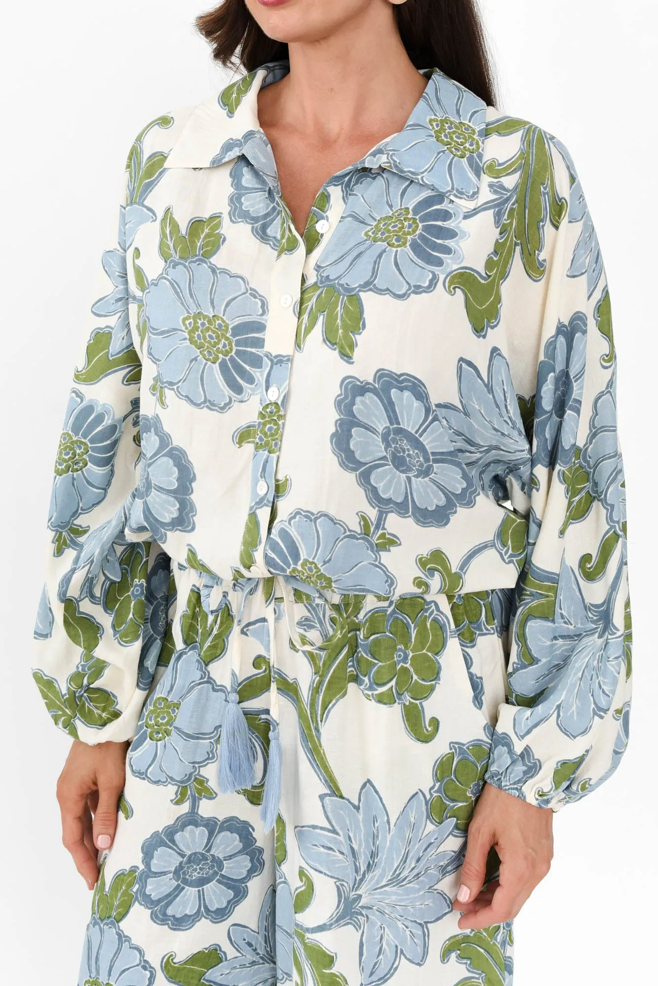Hazel Blue Floral Cotton Blend Shirt sold by Blue Bungalow product image thumbnail 5