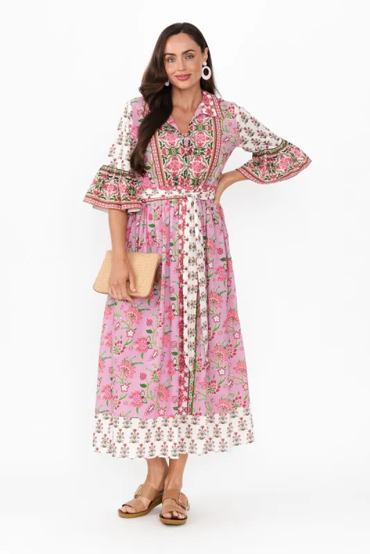 Jardin Pink Floral Cotton Tie Dress sold by Blue Bungalow