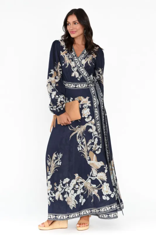 Aphrodite Navy Floral Cotton Wrap Dress sold by Blue Bungalow