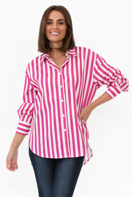Presley Pink Stripe Cotton Poplin Shirt sold by Blue Bungalow