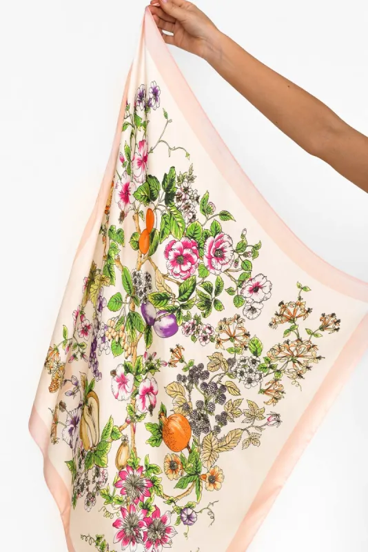 Hilde Pink Satin Floral Square Scarf sold by Blue Bungalow