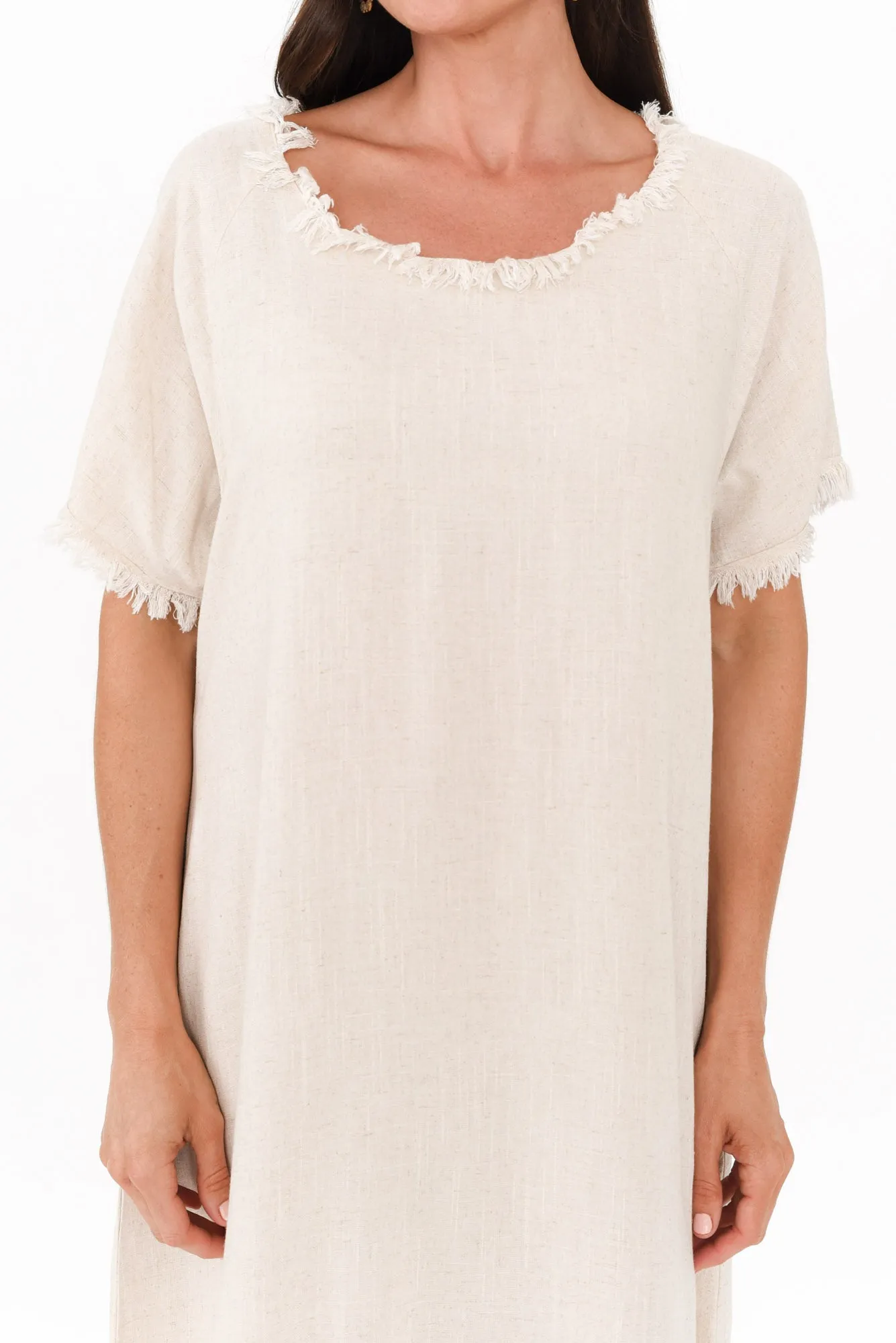 Humphrey Beige Cotton Linen Frayed Dress sold by Blue Bungalow product image thumbnail 5