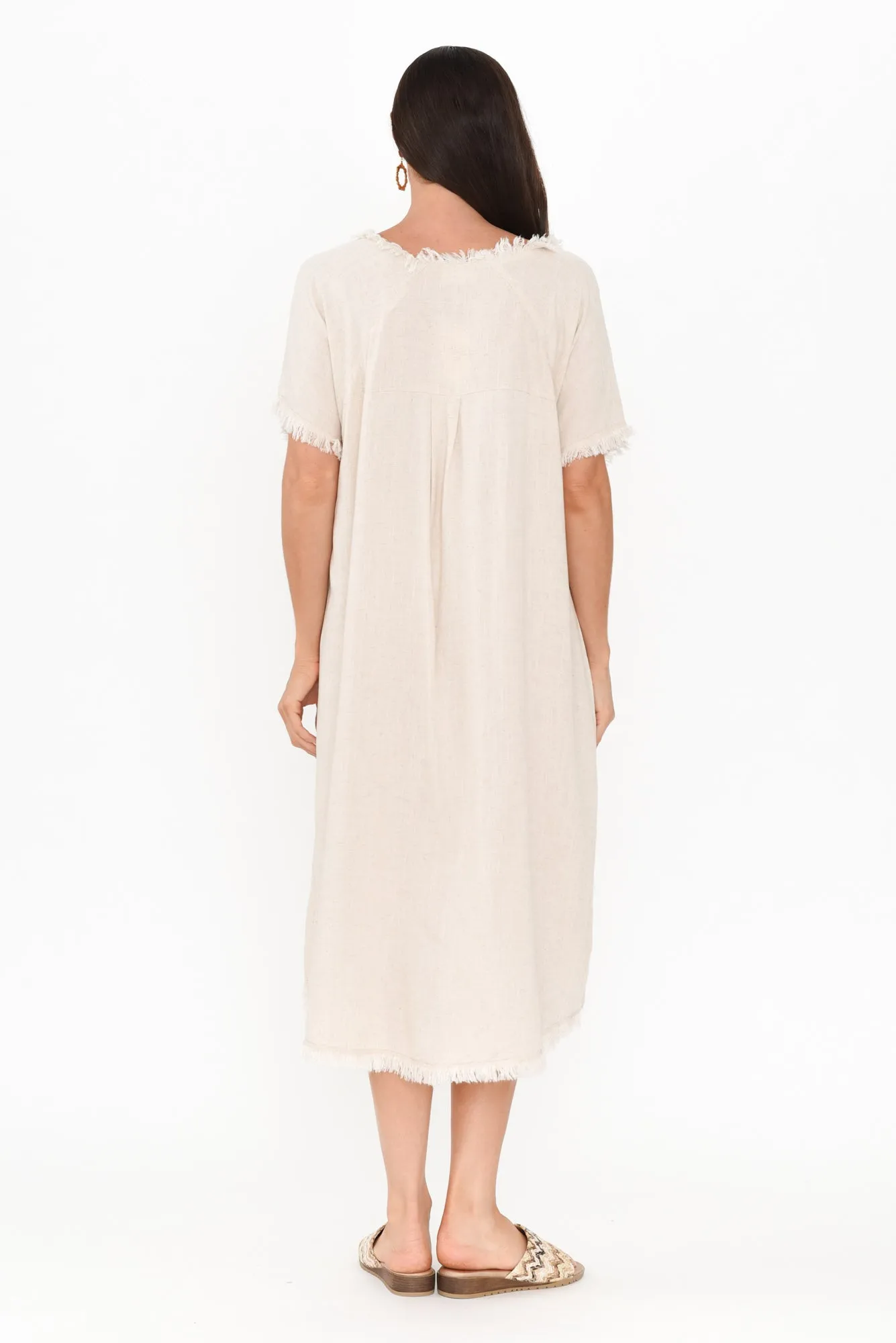 Humphrey Beige Cotton Linen Frayed Dress sold by Blue Bungalow product image thumbnail 4
