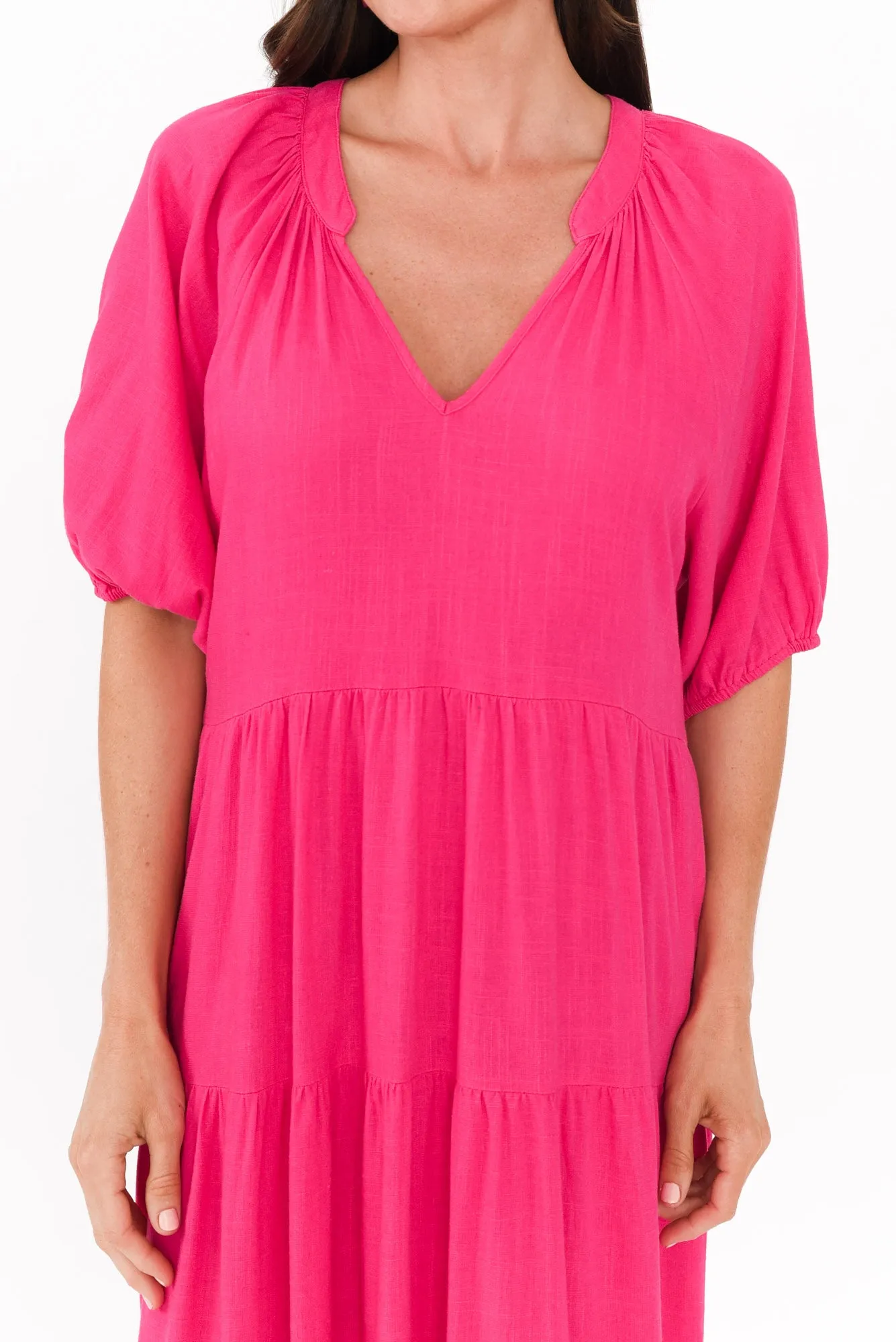 Imogene Hot Pink Cotton Linen Tiered Dress sold by Blue Bungalow product image thumbnail 5