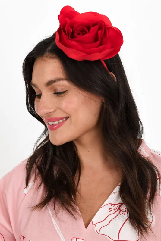 Amy Red Flower Fascinator sold by Blue Bungalow
