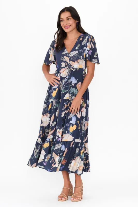 Cooper Navy Bloom Tier Dress sold by Blue Bungalow