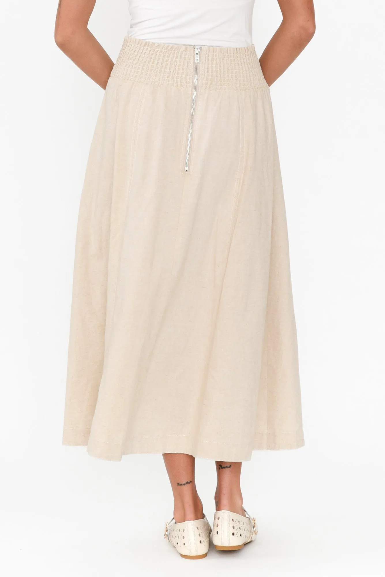 Derine Beige Linen Midi Skirt sold by Blue Bungalow product image thumbnail 4