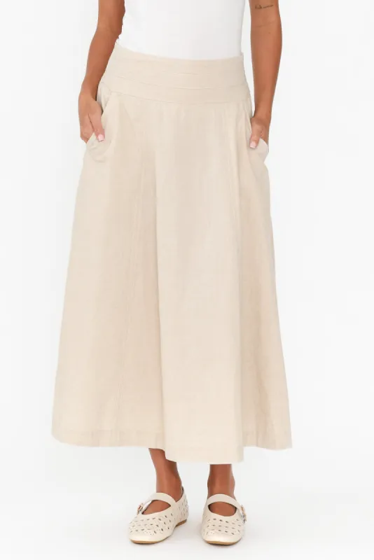 Derine Beige Linen Midi Skirt sold by Blue Bungalow