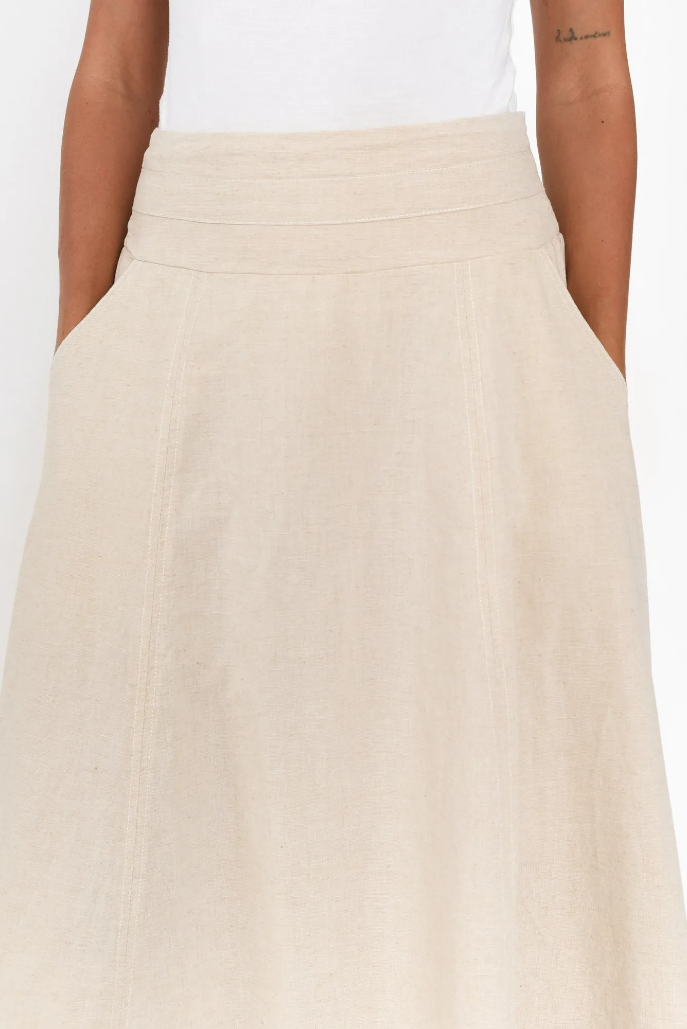 Derine Beige Linen Midi Skirt sold by Blue Bungalow product image thumbnail 5