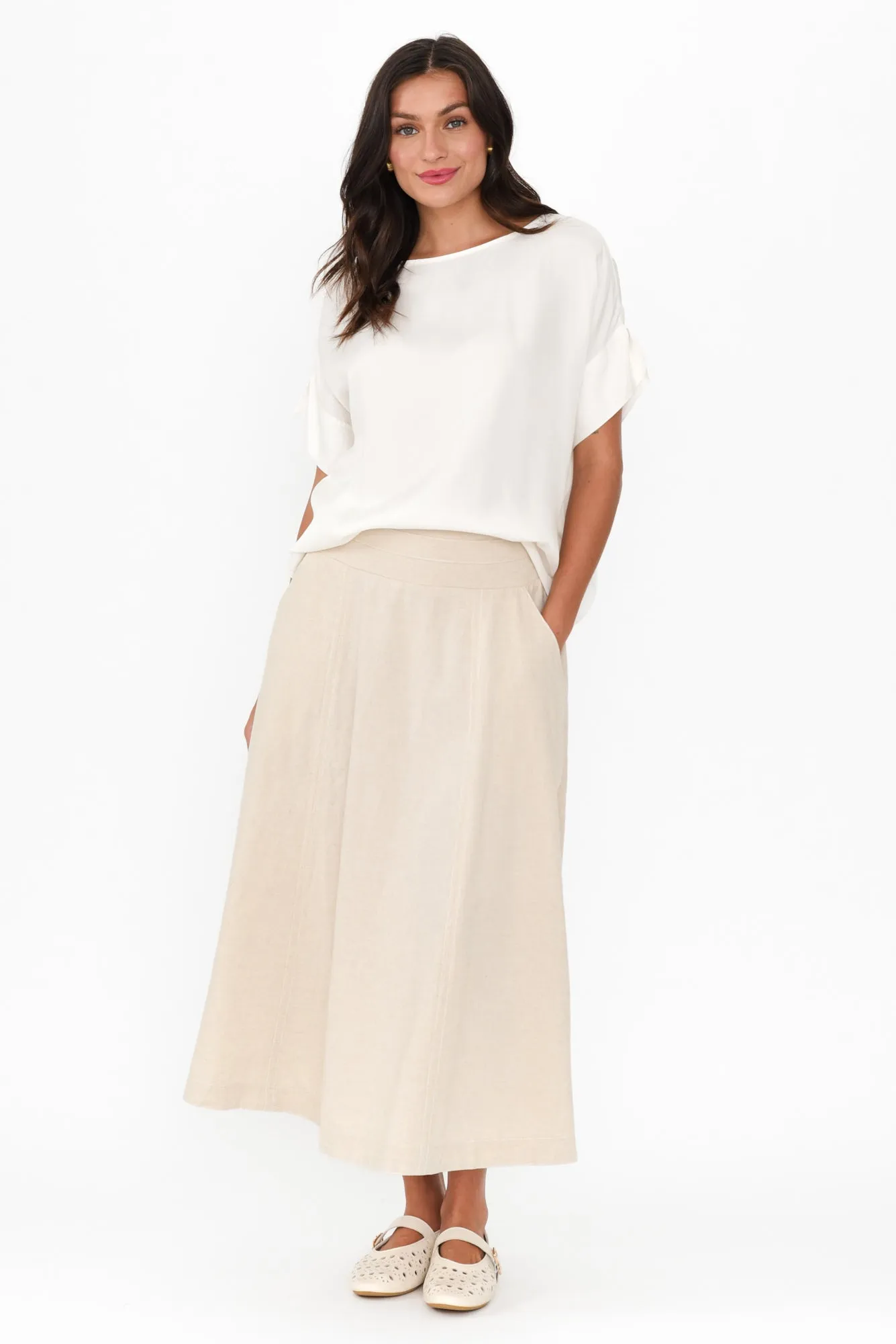 Derine Beige Linen Midi Skirt sold by Blue Bungalow product image thumbnail 2