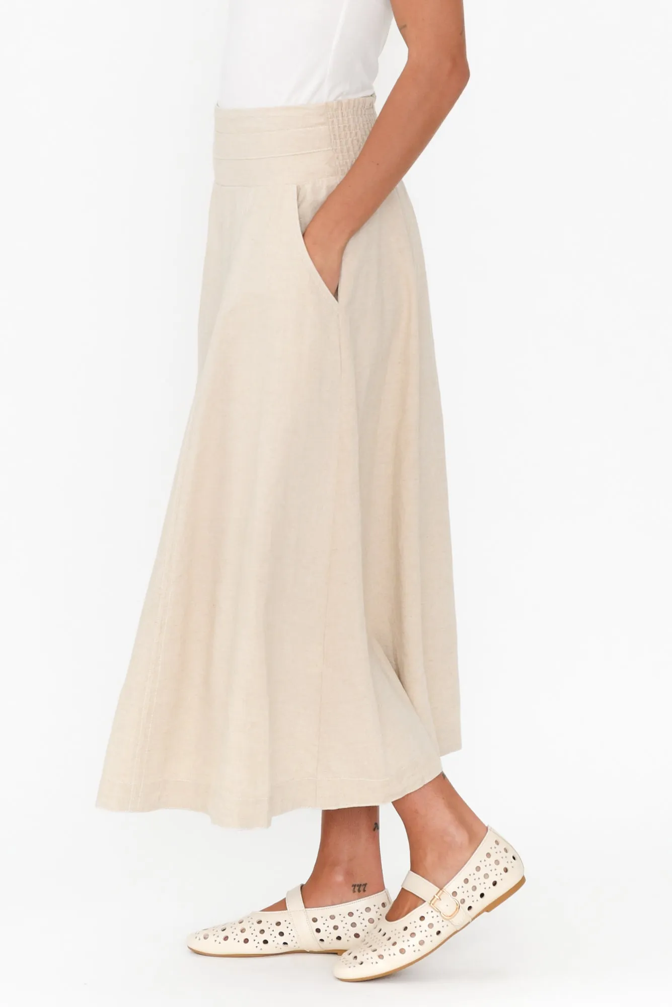 Derine Beige Linen Midi Skirt sold by Blue Bungalow product image thumbnail 3