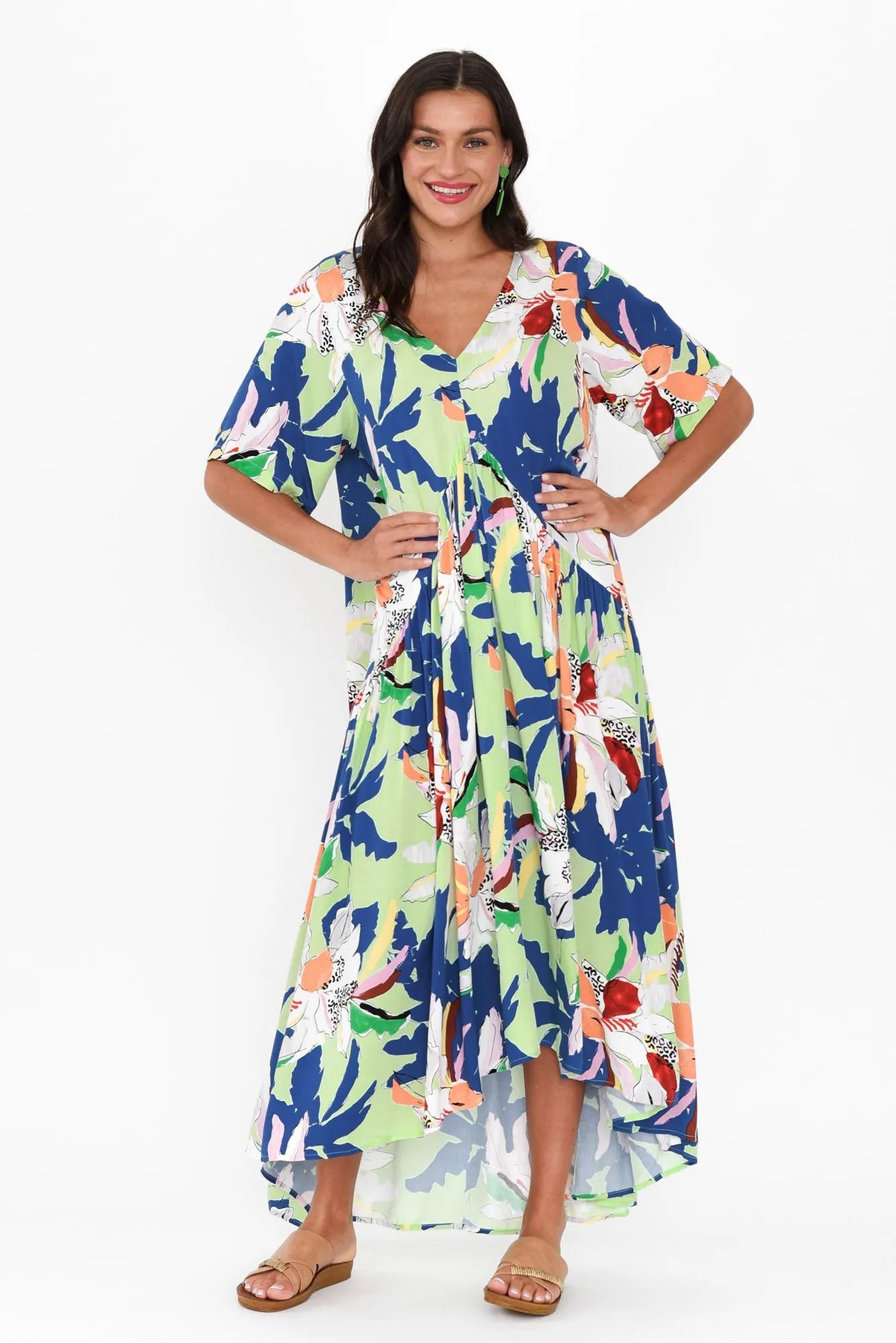 Blue Floral Peak Maxi Dress sold by Blue Bungalow