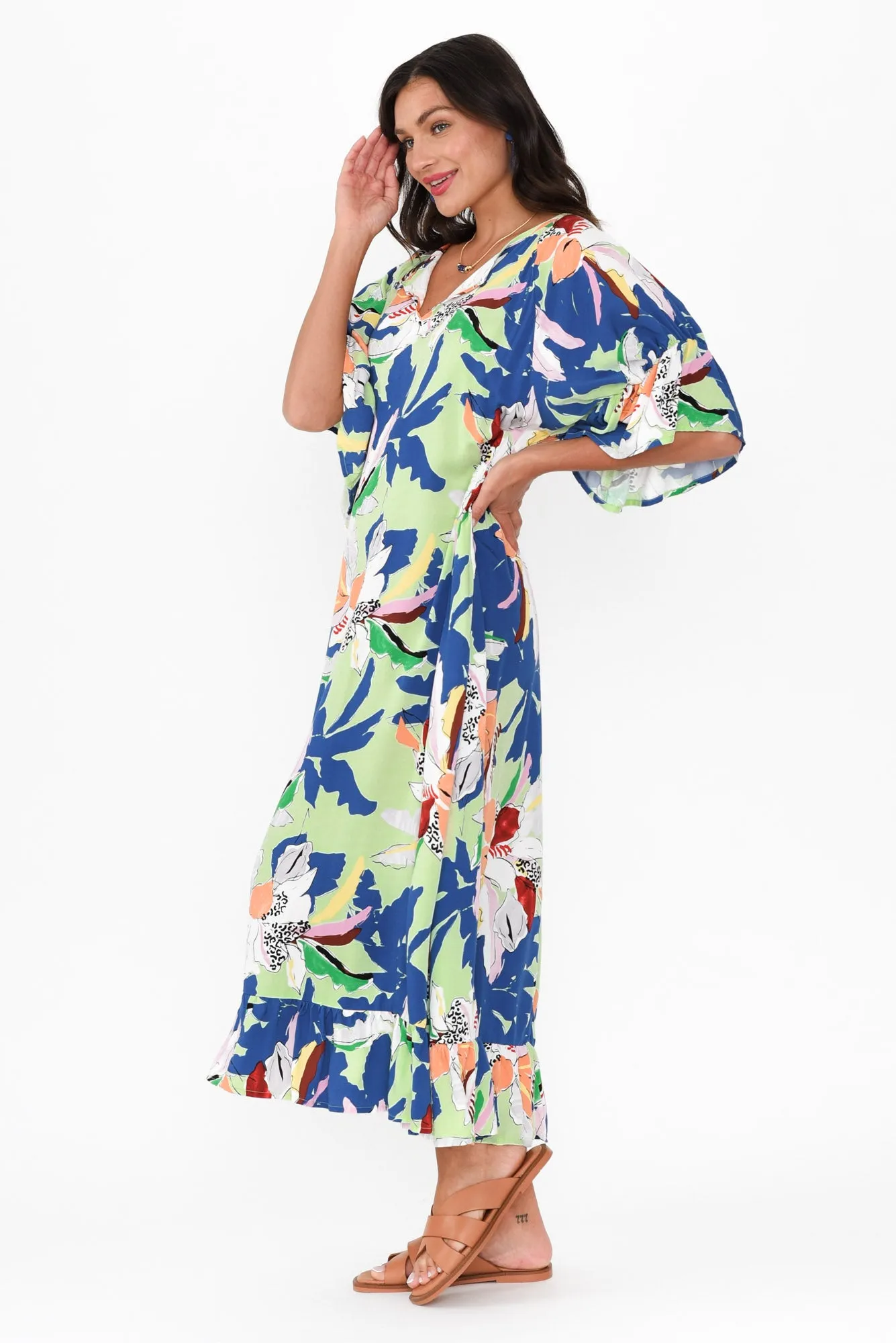 Leslie Blue Floral Frill Dress sold by Blue Bungalow product image thumbnail 3