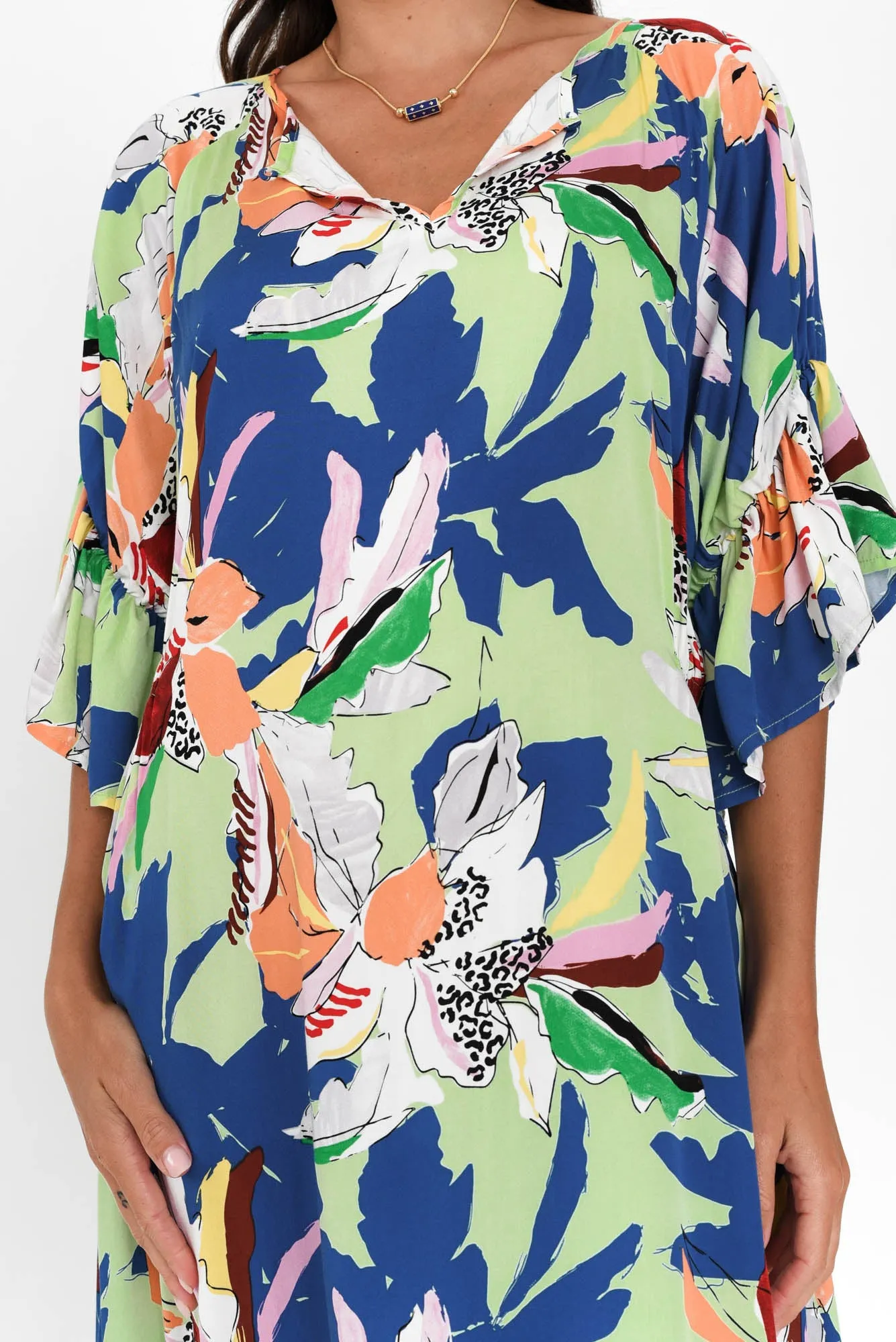 Leslie Blue Floral Frill Dress sold by Blue Bungalow product image thumbnail 5