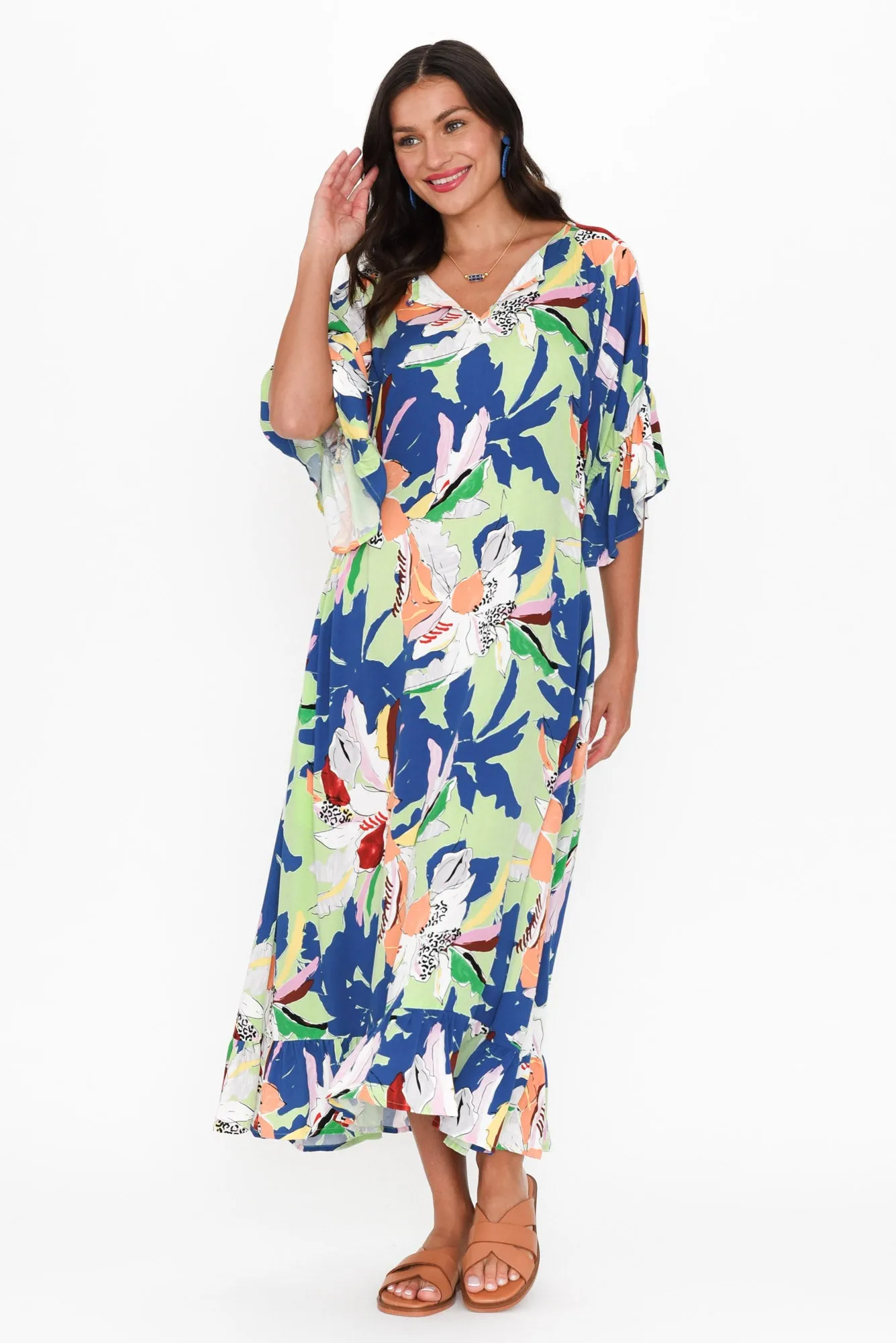 Leslie Blue Floral Frill Dress sold by Blue Bungalow product image thumbnail 2