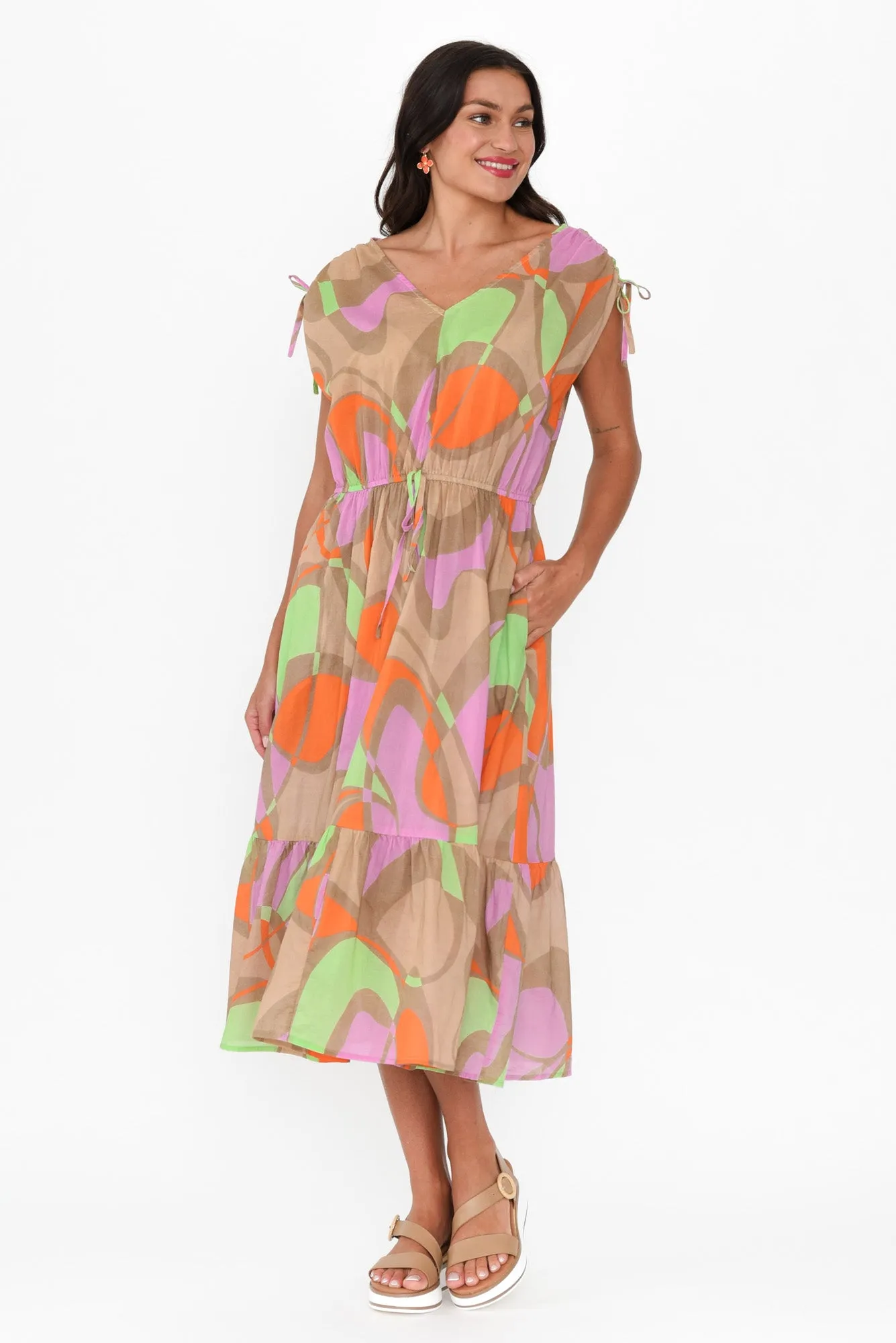 Grazia Purple Abstract Cotton Tie Dress sold by Blue Bungalow