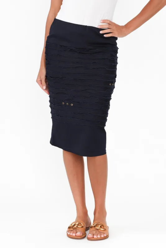 Lissa Navy Cotton Blend Twill Skirt sold by Blue Bungalow
