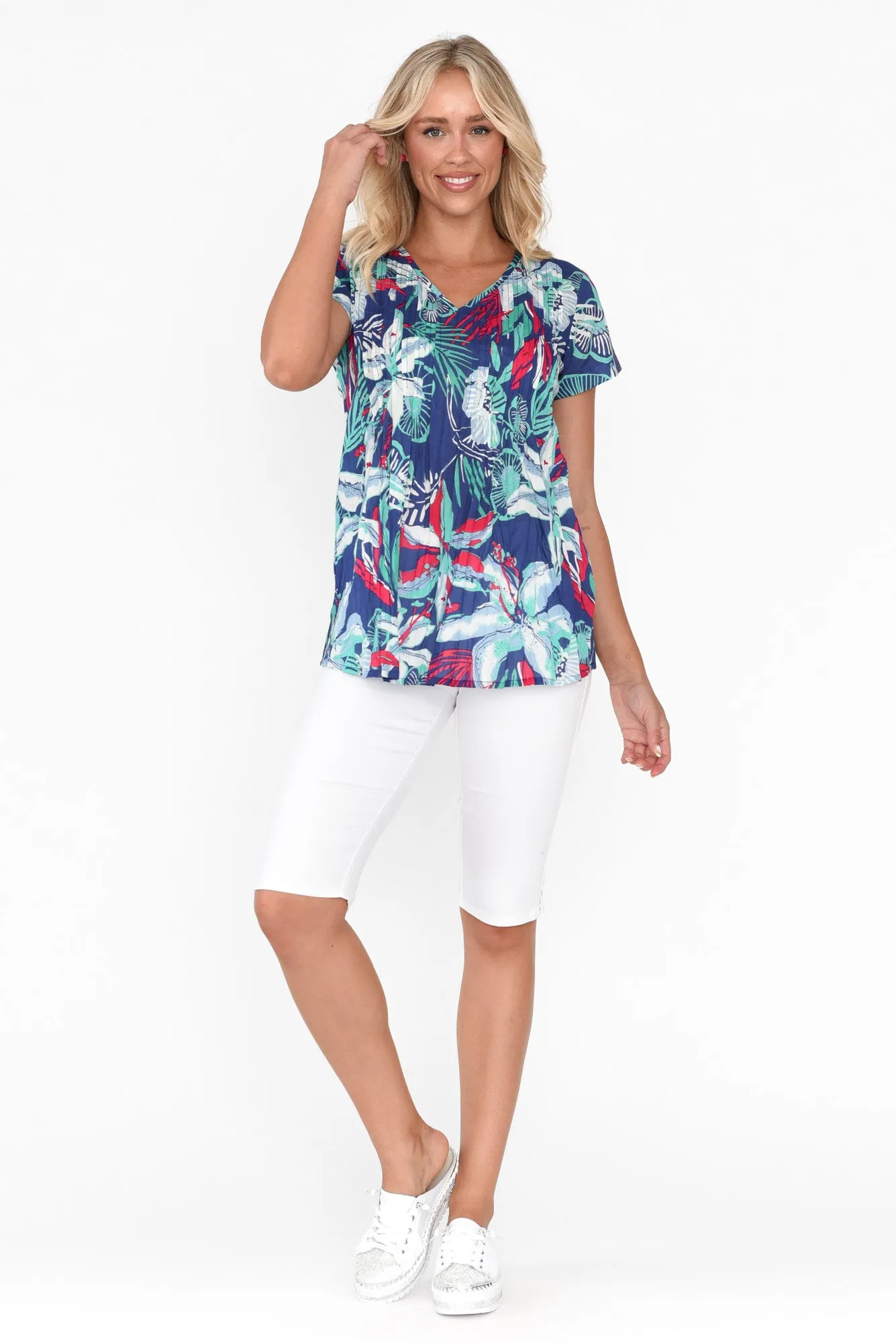 Fia Navy Jungle Crinkle Cotton Top sold by Blue Bungalow product image thumbnail 2