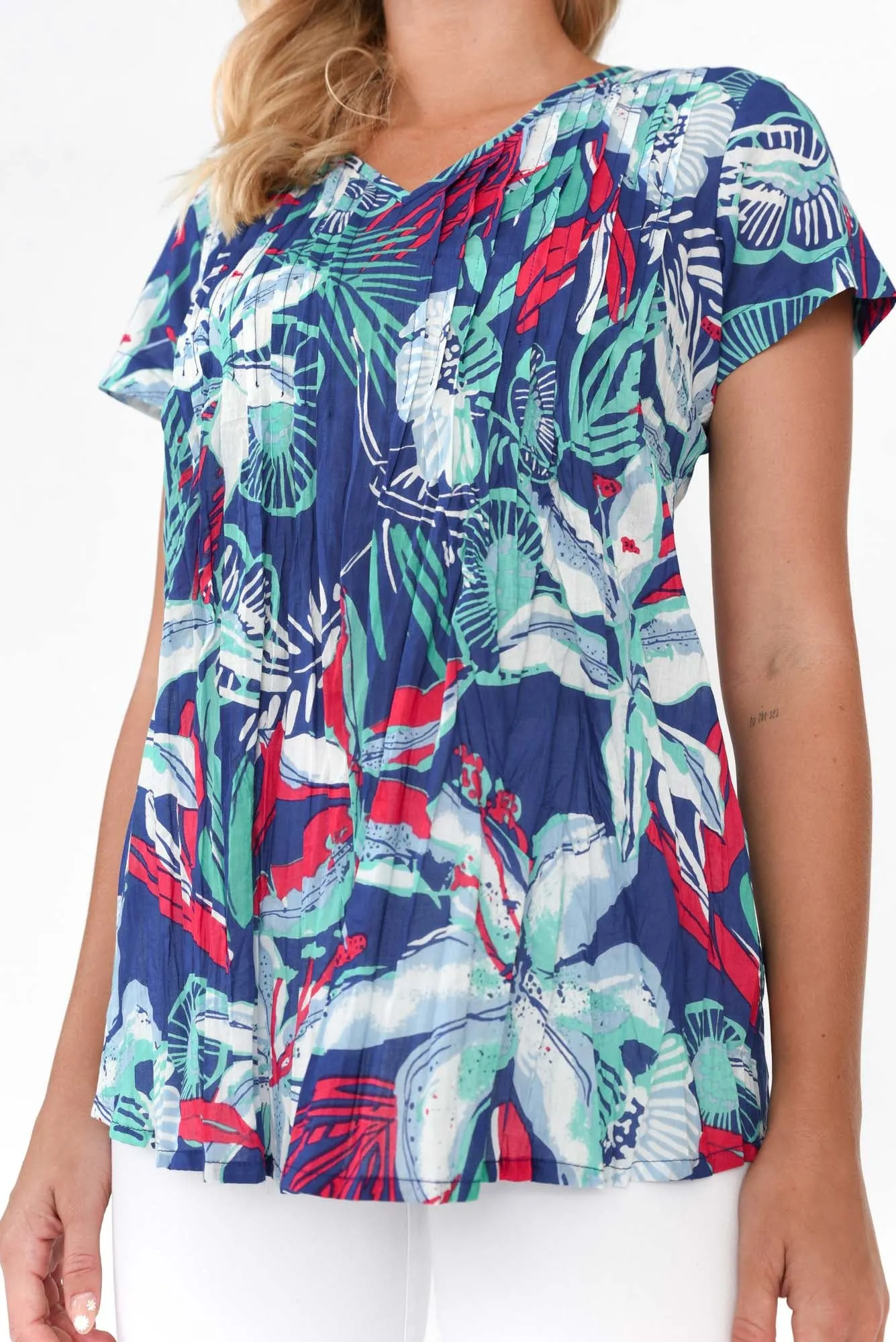 Fia Navy Jungle Crinkle Cotton Top sold by Blue Bungalow product image thumbnail 5
