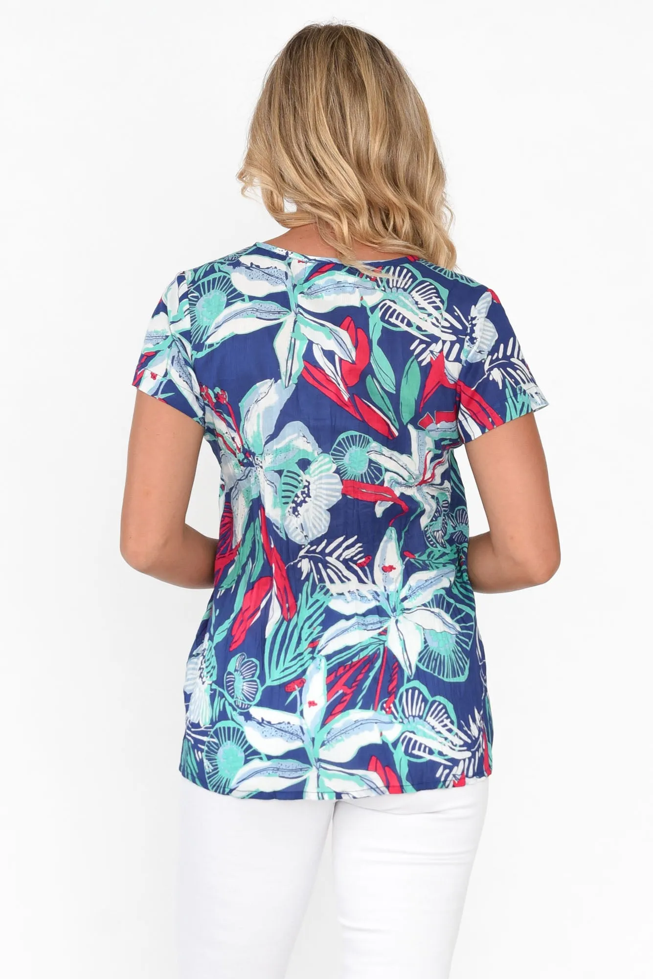Fia Navy Jungle Crinkle Cotton Top sold by Blue Bungalow product image thumbnail 4