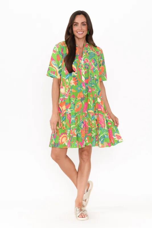 Madurai Green Floral Cotton Pleated Dress sold by Blue Bungalow