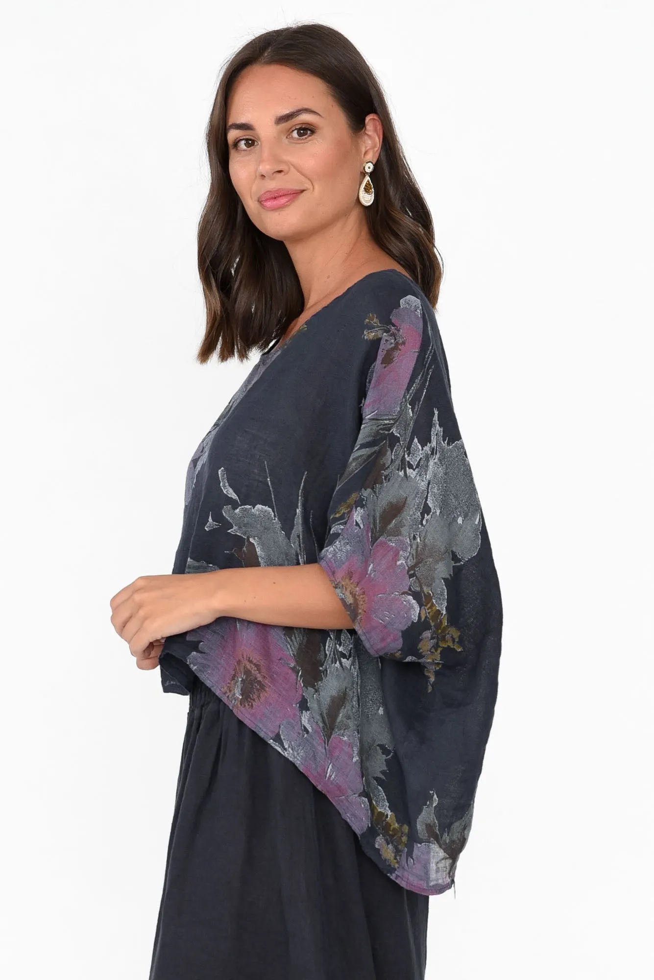 Turner Navy Floral Linen Scoop Neck Top sold by Blue Bungalow product image thumbnail 3