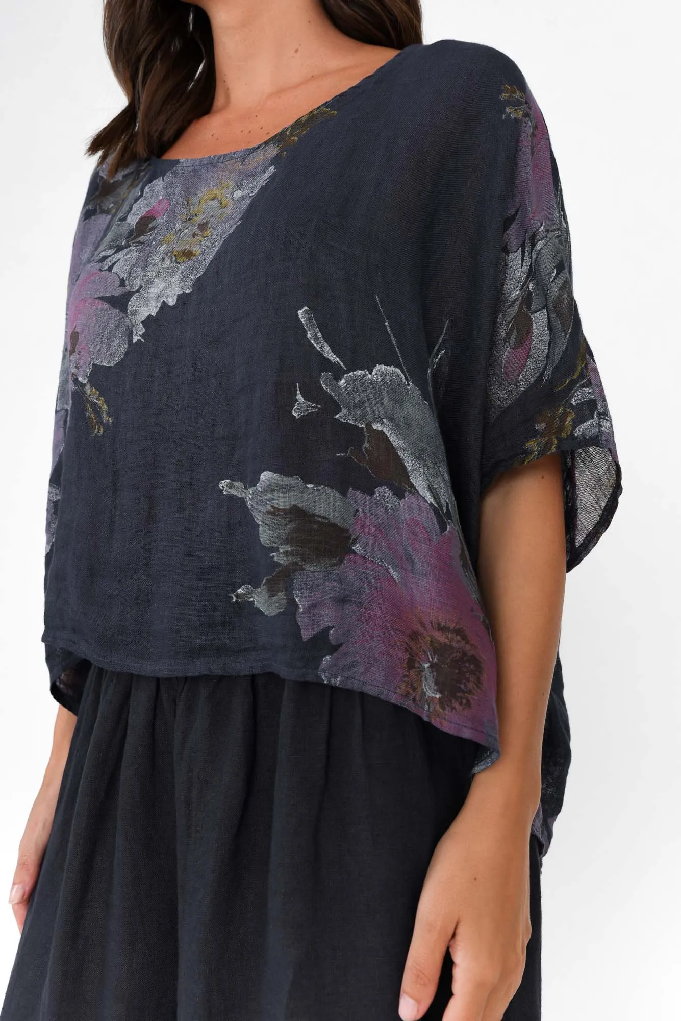 Turner Navy Floral Linen Scoop Neck Top sold by Blue Bungalow product image thumbnail 5