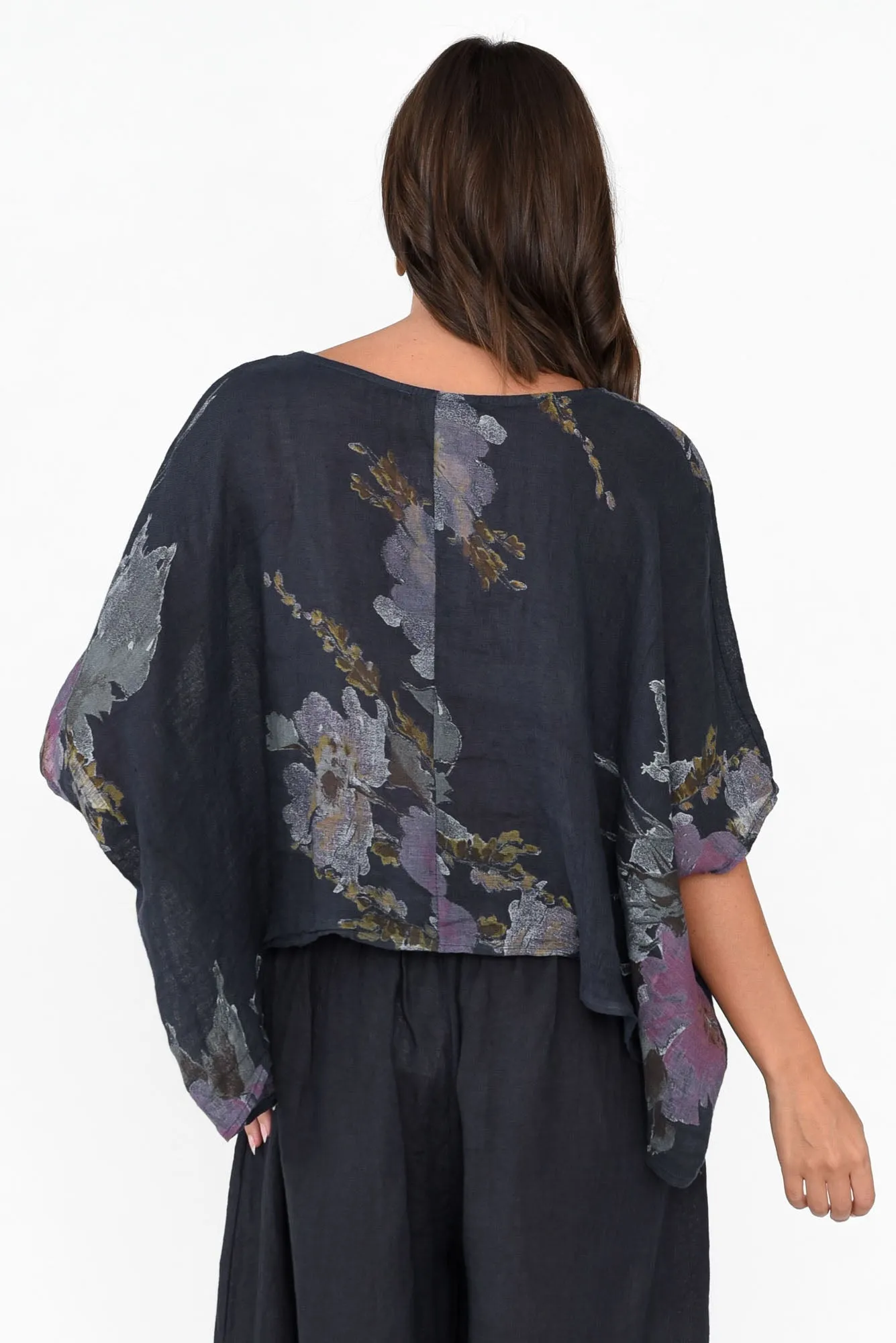 Turner Navy Floral Linen Scoop Neck Top sold by Blue Bungalow product image thumbnail 4