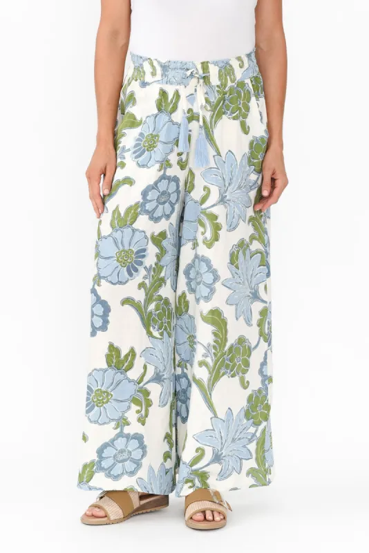 Freedom Blue Floral Linen Blend Pants sold by Blue Bungalow