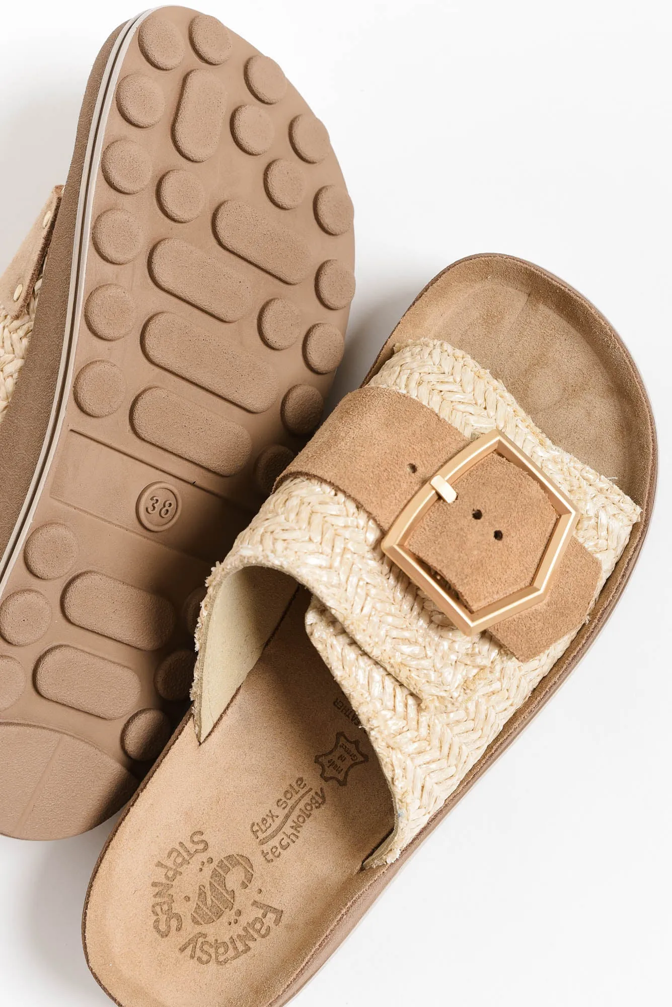 Korina Beige Raffia Leather Slide sold by Blue Bungalow product image thumbnail 3
