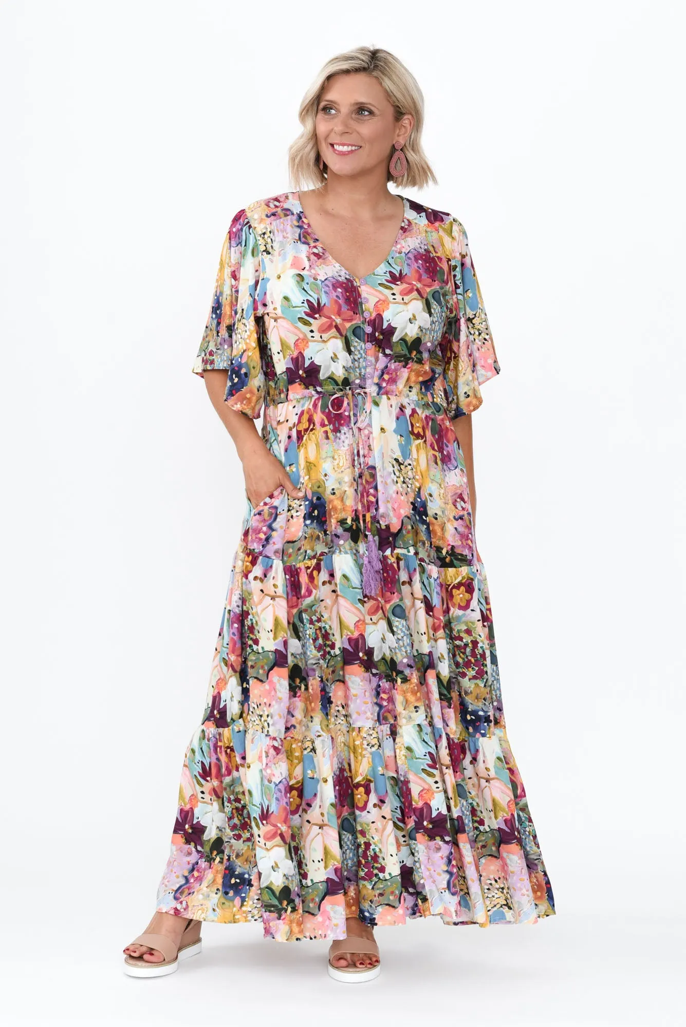 Quinne Purple Floral Tier Dress sold by Blue Bungalow