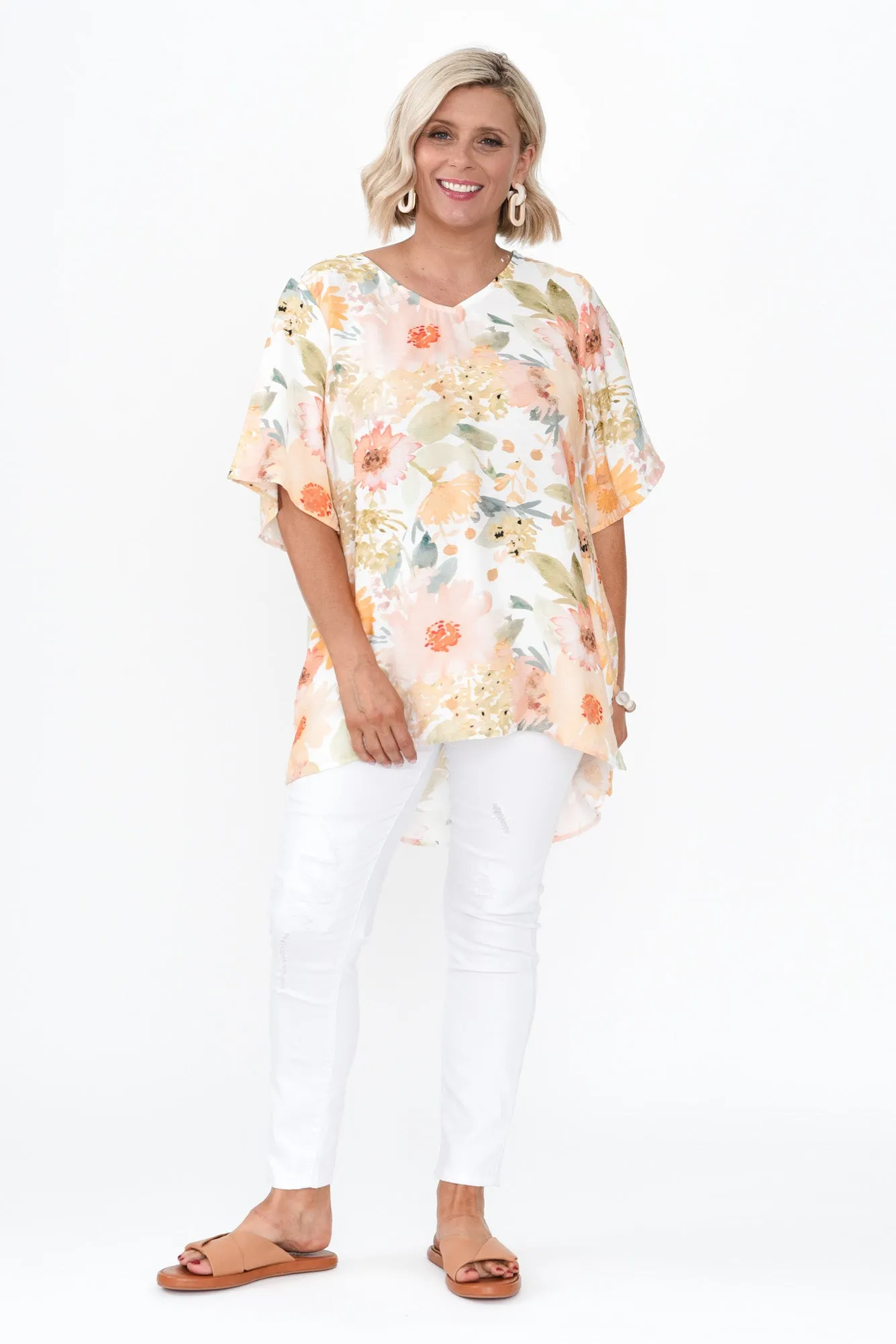 Marian White Floral Linen Blend Top sold by Blue Bungalow product image thumbnail 2