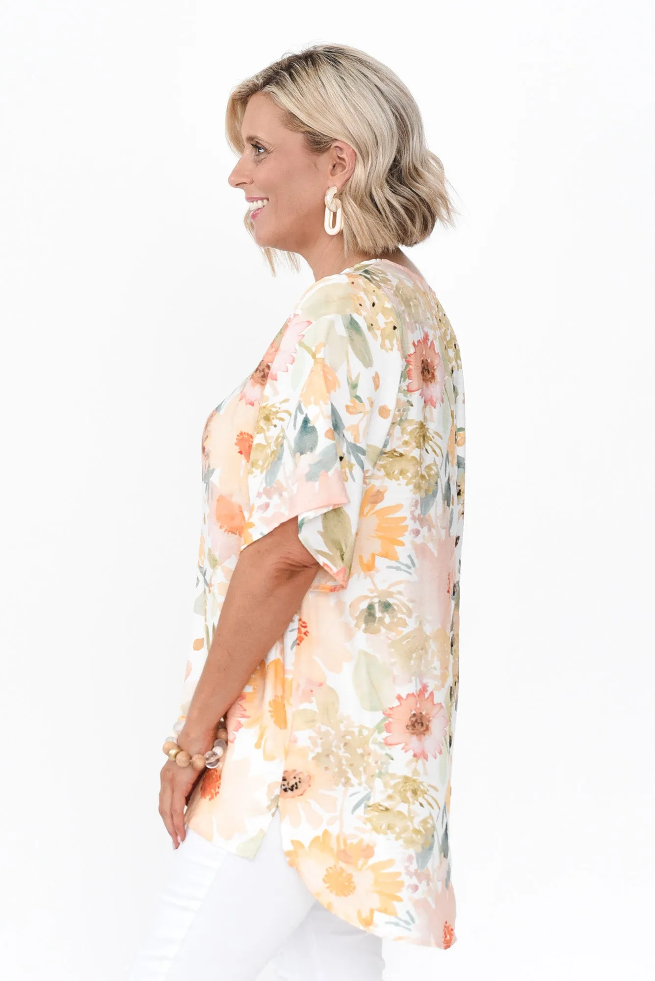 Marian White Floral Linen Blend Top sold by Blue Bungalow product image thumbnail 3